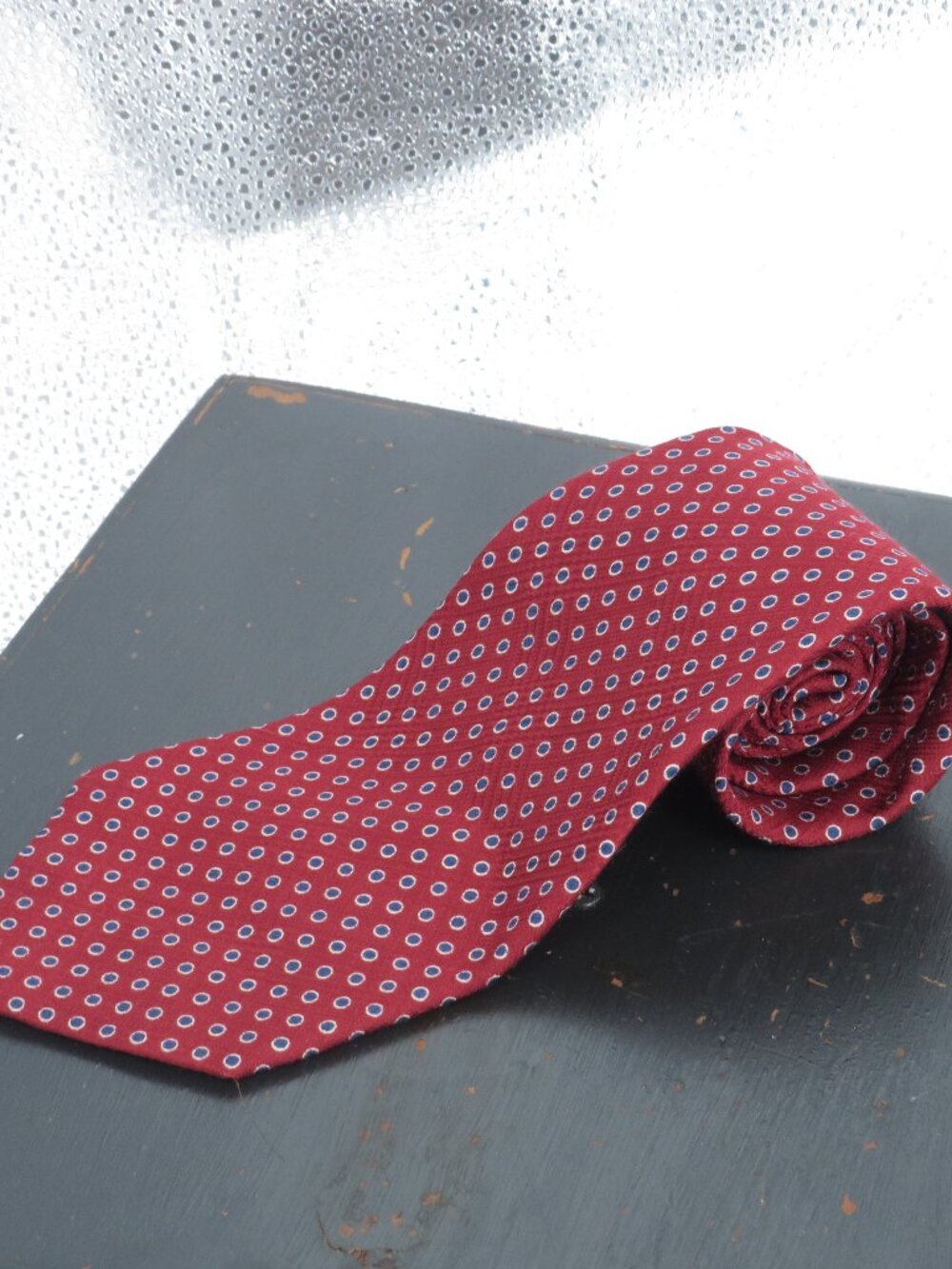 Polo Ralph Lauren Silk Neck Tie Mens Red Blue Geometric Pattern Hand Made 59"